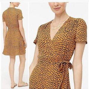 J. Crew Yellow and Black Drapey Twill Wrap Dress